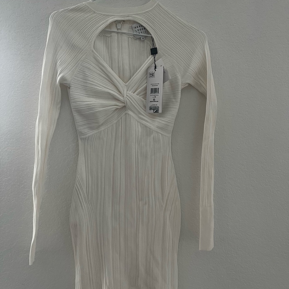 NWT Herve Leger Velvet Micro Stitch knit long sleeve cutout mini dress